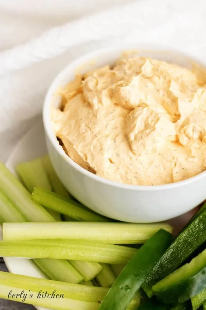 Buffalo spread in a white bowl.