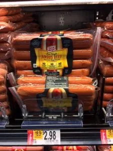 Oscar mayer angus beef hot dogs in packages.