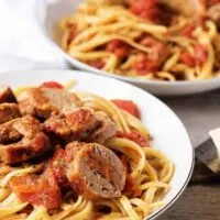 A meaty, spicy italian sausage and tomato linguine recipe that's perfect for a quick weeknight dinner. Proving good food doesn't have to take all day!