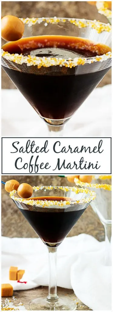 Coffee caramel martini with caramel candies.