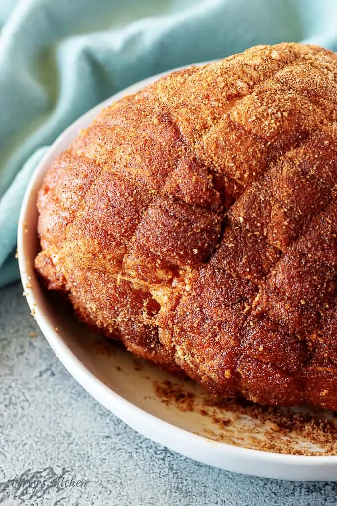 In this photo, the raw pork has been seasoned with the rub and has been in the fridge for at least 30 minutes.