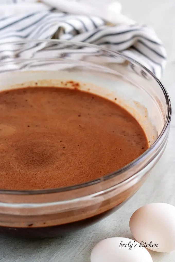 The dry and wet ingredients have been mixed to create a batter.