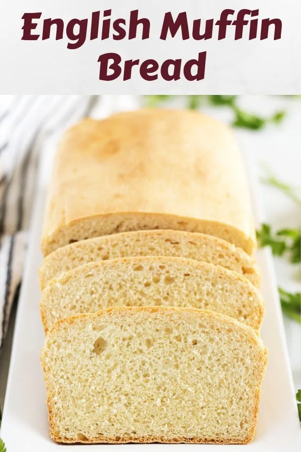 The finished loaf of english muffin bread on a plate.