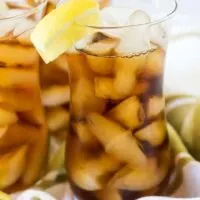 Glass of instant pot iced tea with lemon.