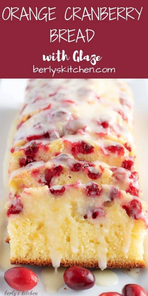 Orange cranberry bread with glaze pin used for pinterest.