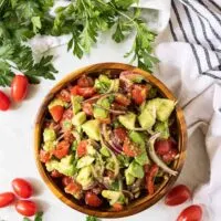 A top down view of the finished recipe in a bowl.