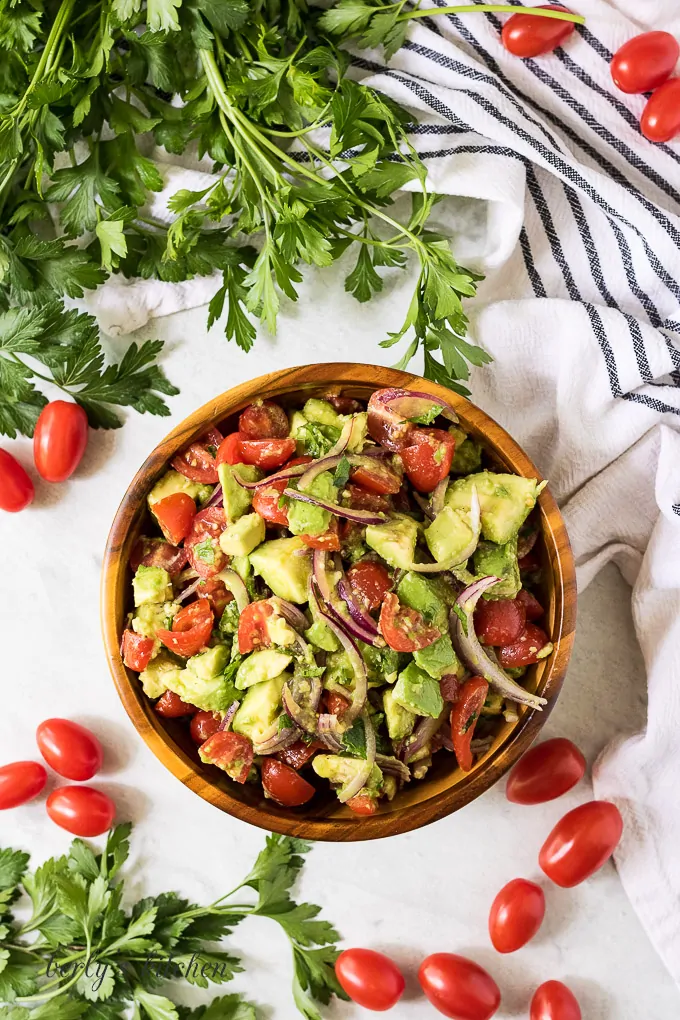 A top down view of the finished recipe in a bowl.