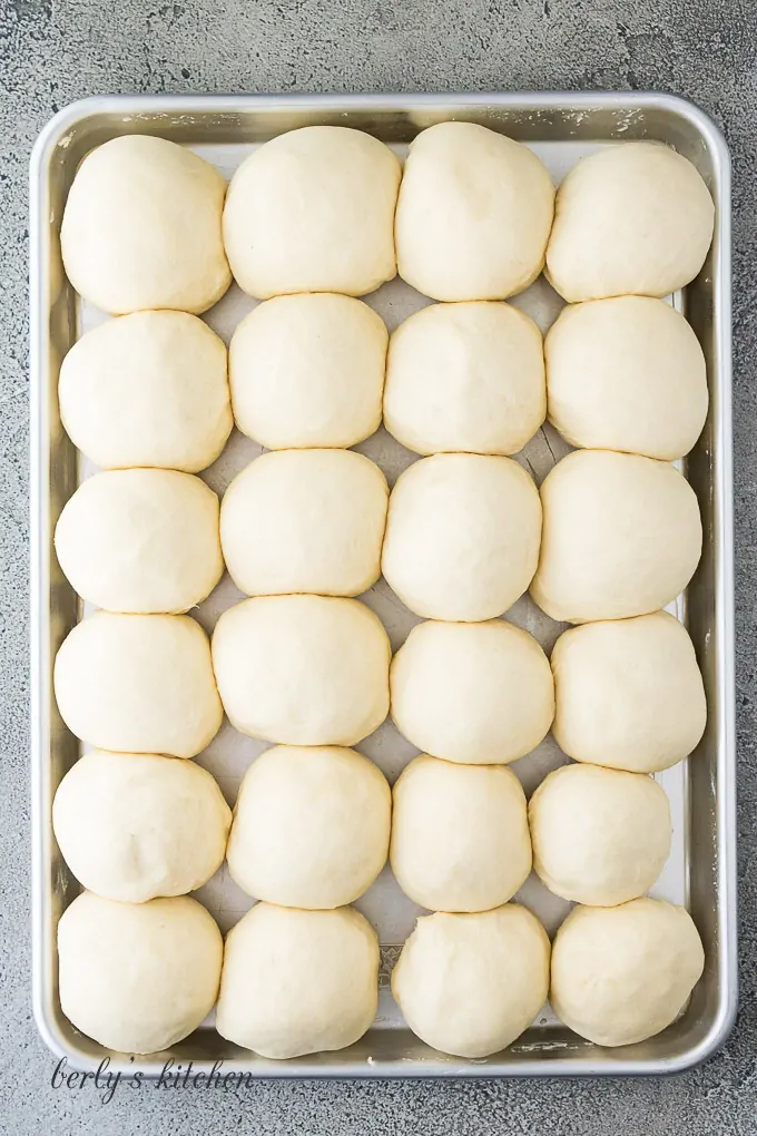 The dough balls have doubled in size and are ready to bake.