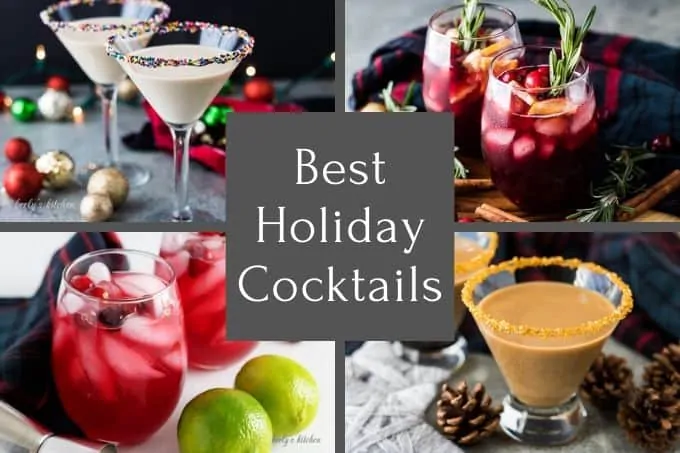 A collage of four pictures containing our best holiday cocktails.