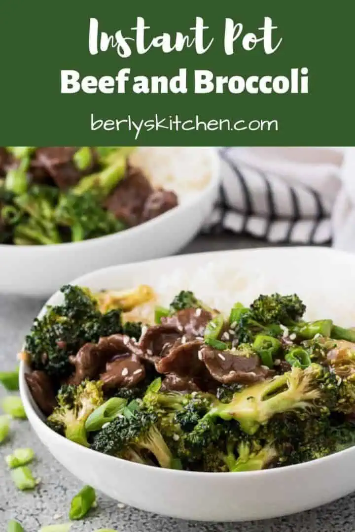 The instant pot beef broccoli served with rice and sesame seeds.