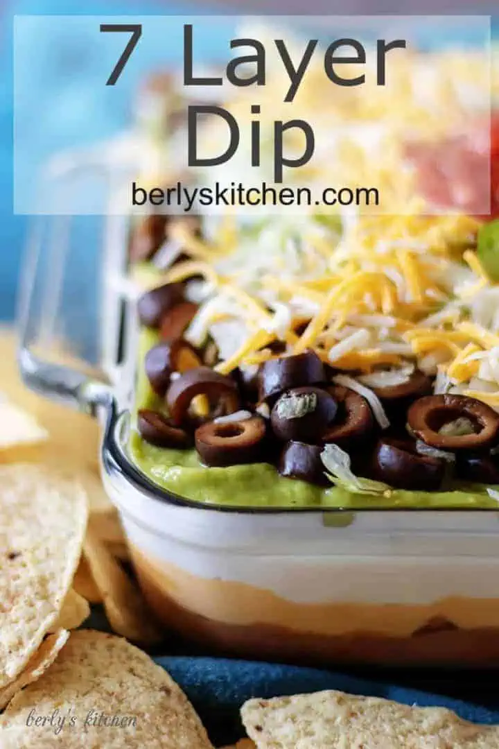 7 layer dip with text overlay used for pinterest.