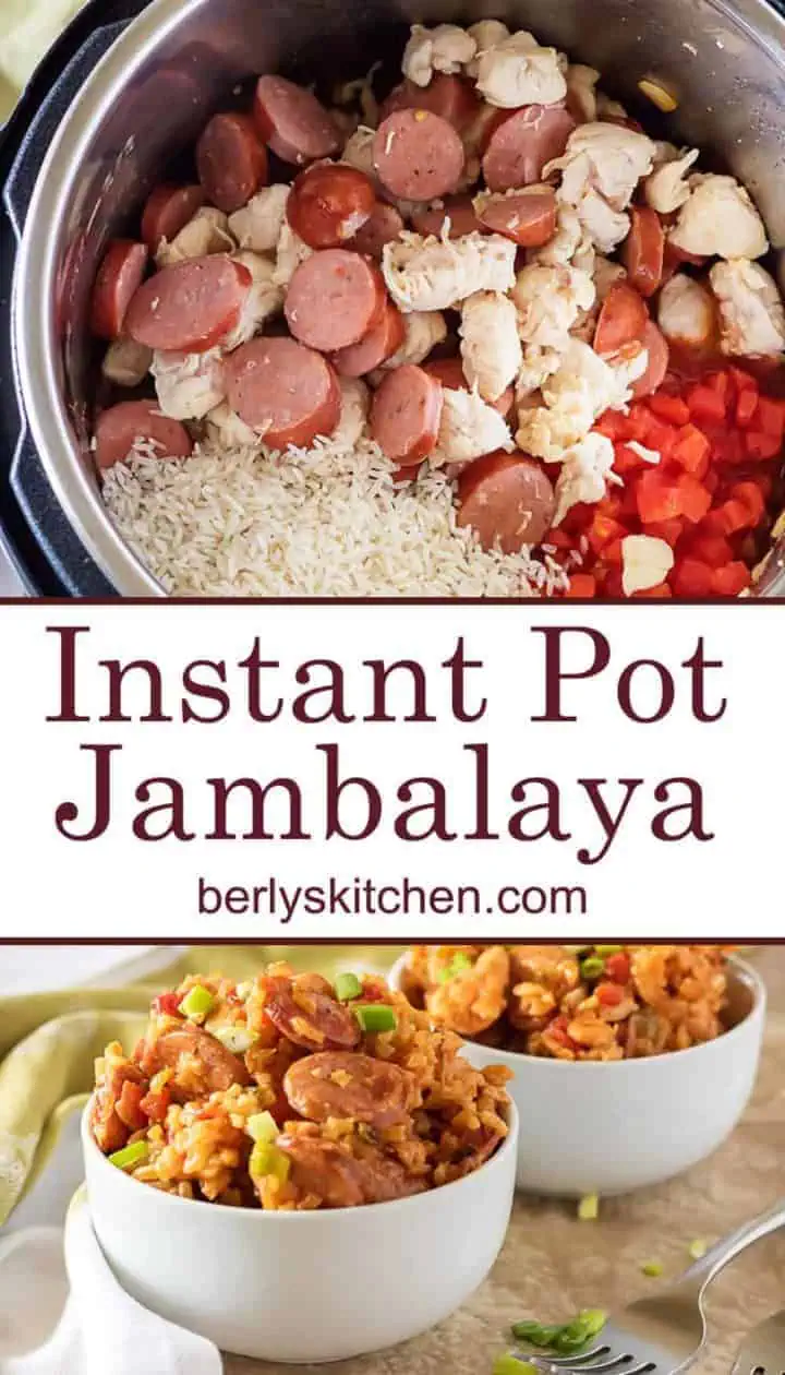 Collage of jambalaya photos used for pinterest.