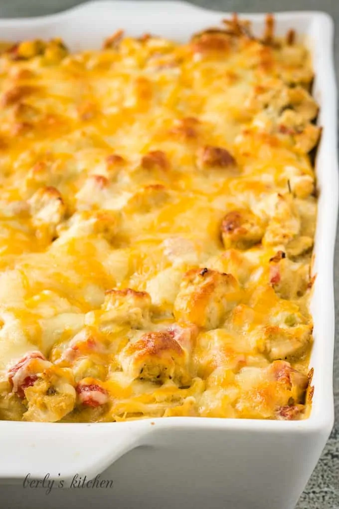 A close-up view of the casserole as it's cooling.