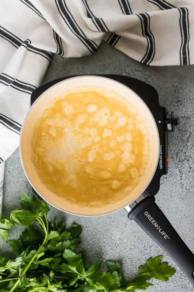 Butter and flour cooking in a saucepan.