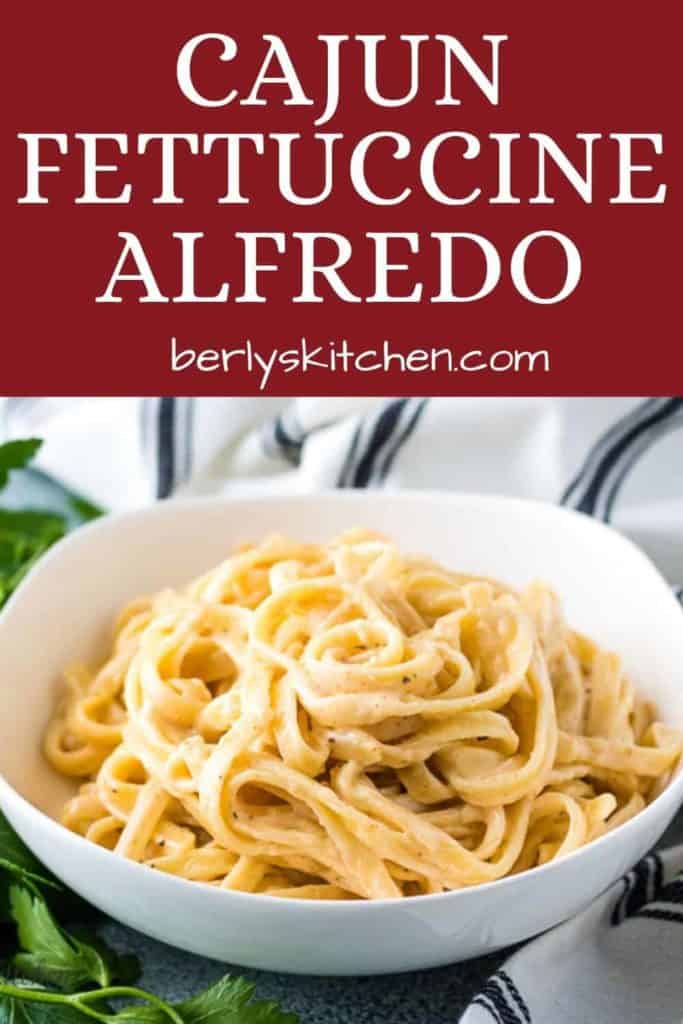 Spicy fettuccine alfredo in a white bowl.