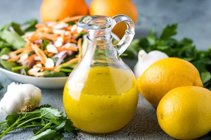 The citrus vinaigrette served with a fresh spring salad.