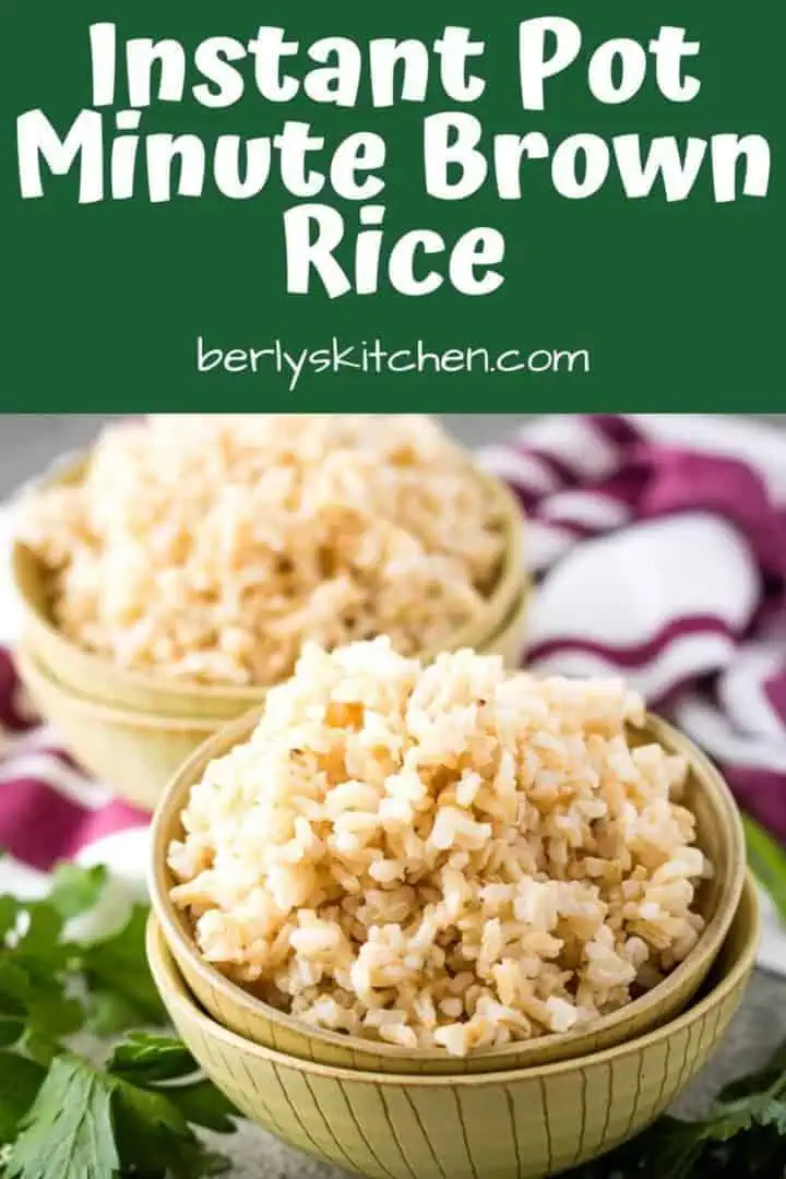 Two bowls filled with the instant pot instant brown rice.