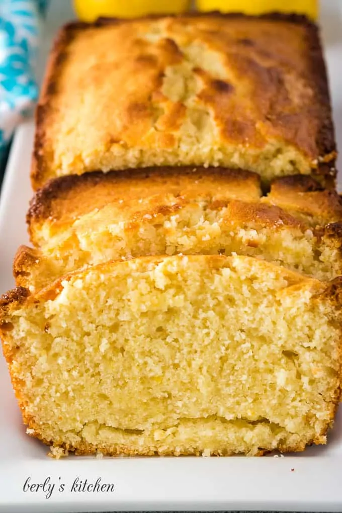 Front facing view of the baked lemon bread without glaze.