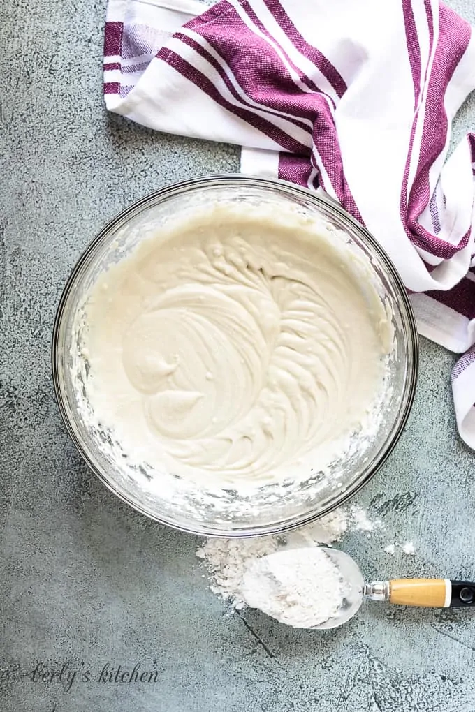 The dry ingredients have been mixed with wet batter.