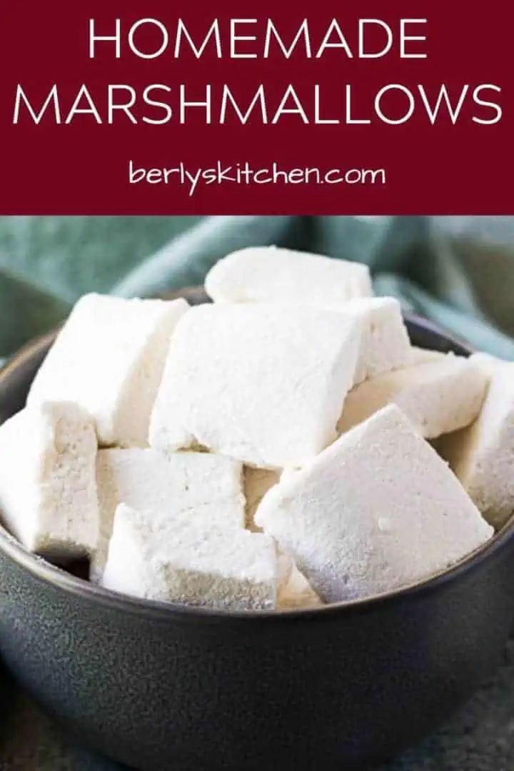 A close-up of the homemade marshmallows showing the powdered sugar.