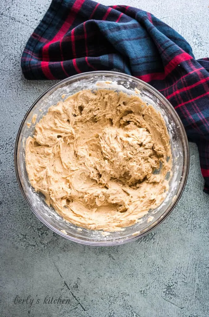 The dough has been mixed until no streaks of flour remain.