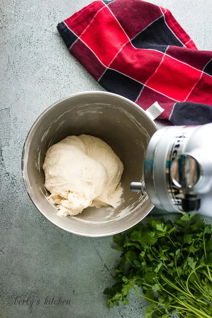 The dough has been mixed using a dough hook attachment.