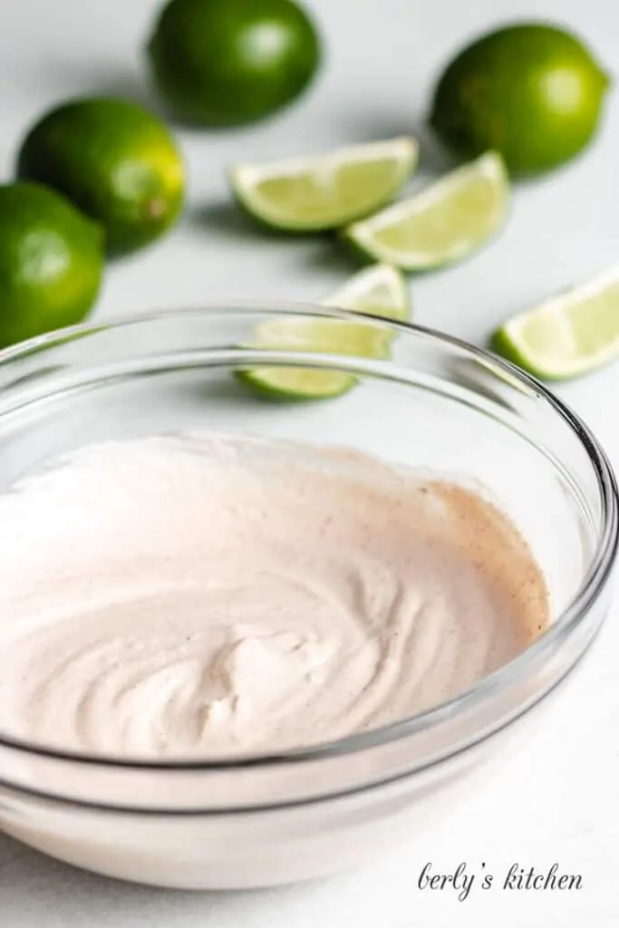 The ingredients have been whisked together in the bowl.