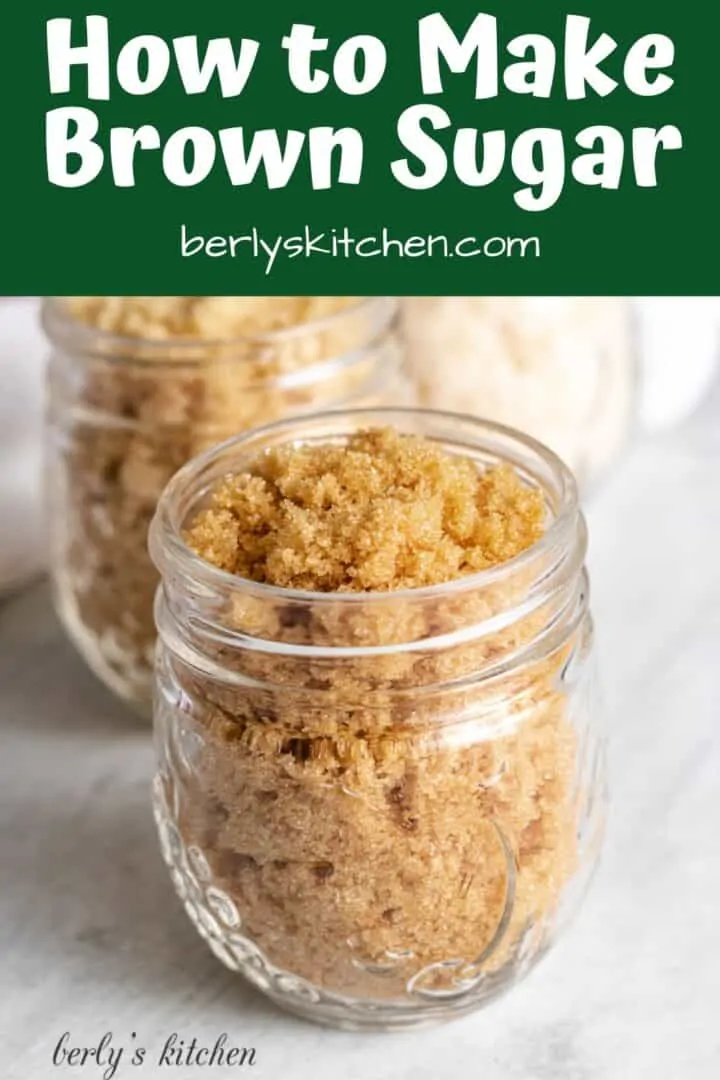 Dark brown sugar stored in a mason jar.