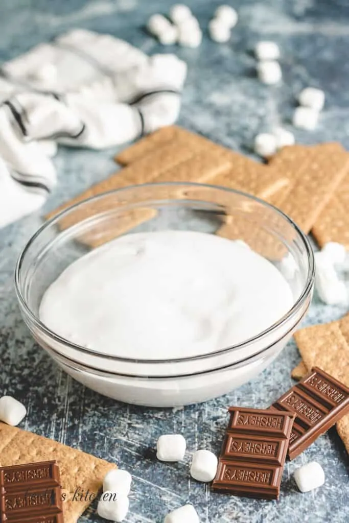 The marshmallow cream in a another mixing bowl.