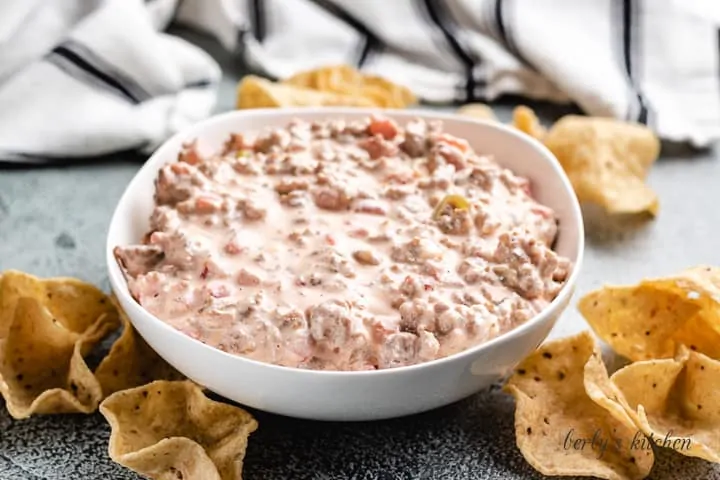 The italian sausage dip served in a bowl.