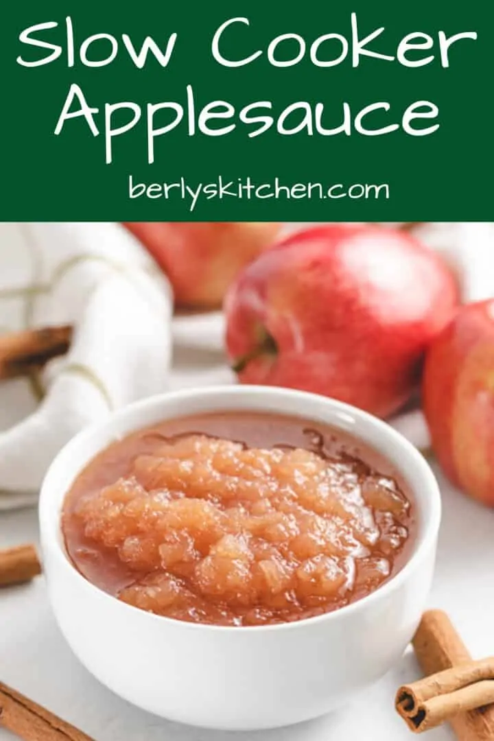 The finished slow cooker applesauce in a bowl.