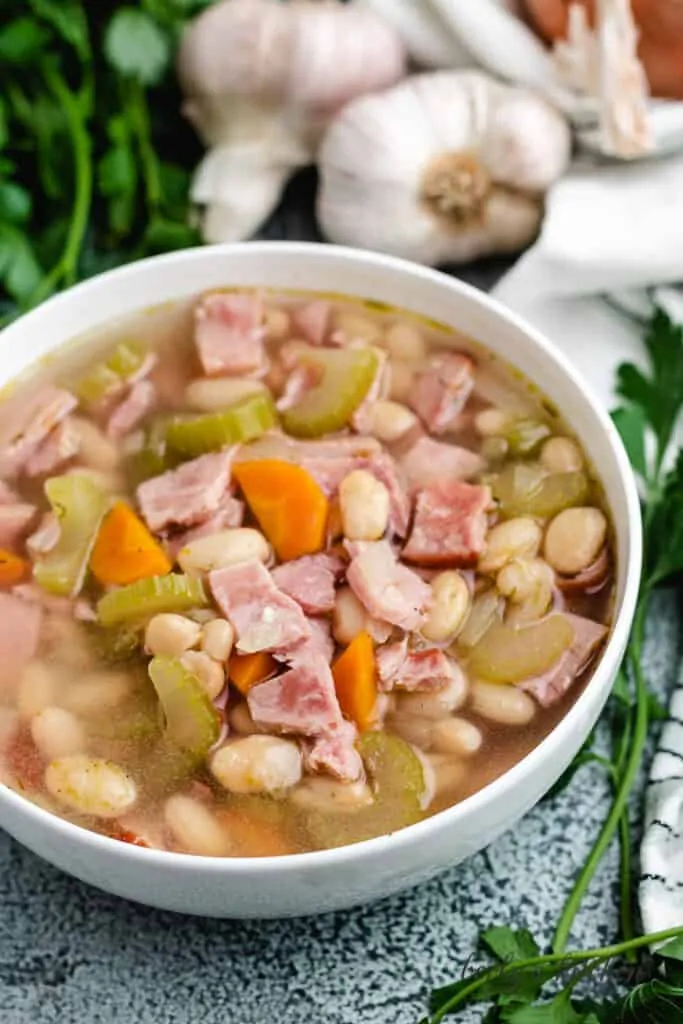 A serving of the bean soup in a bowl.