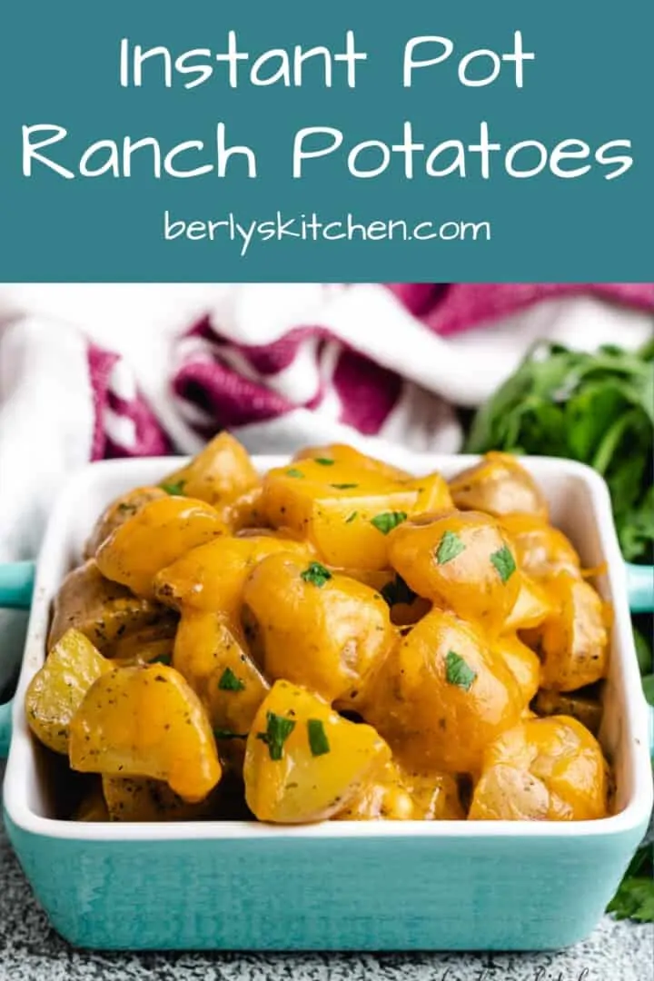 The finished instant pot ranch potatoes in a bowl.