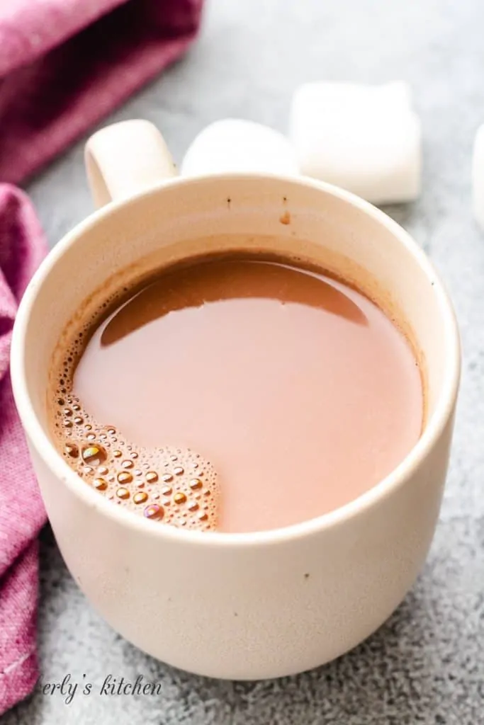 The hot cocoa transferred to a coffee cup.