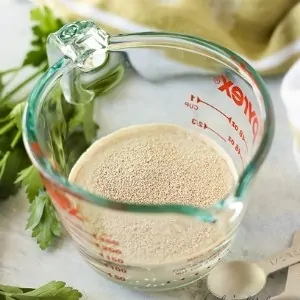 Yeast and water in a measuring cup.