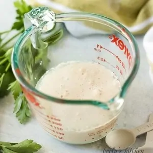 Yeast activating in a measuring cup.