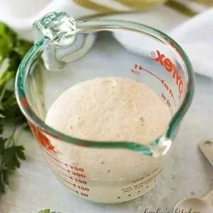 Fully activated yeast in a measuring cup.