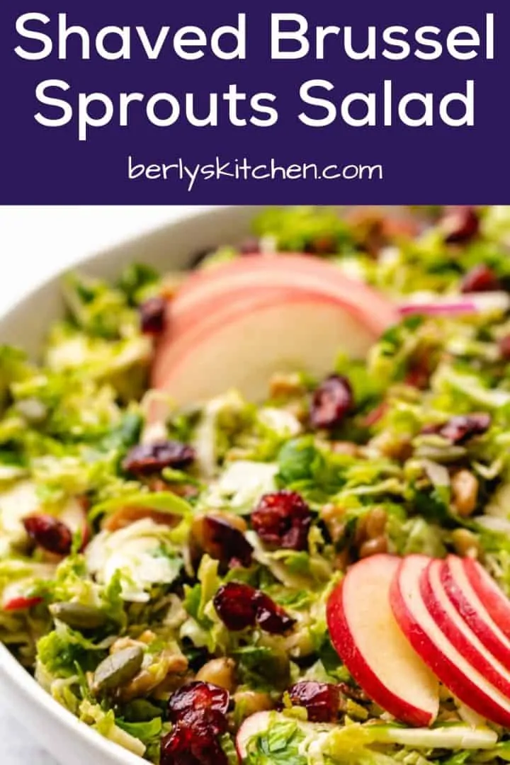 A close-up view of the shaved brussel sprout salad.