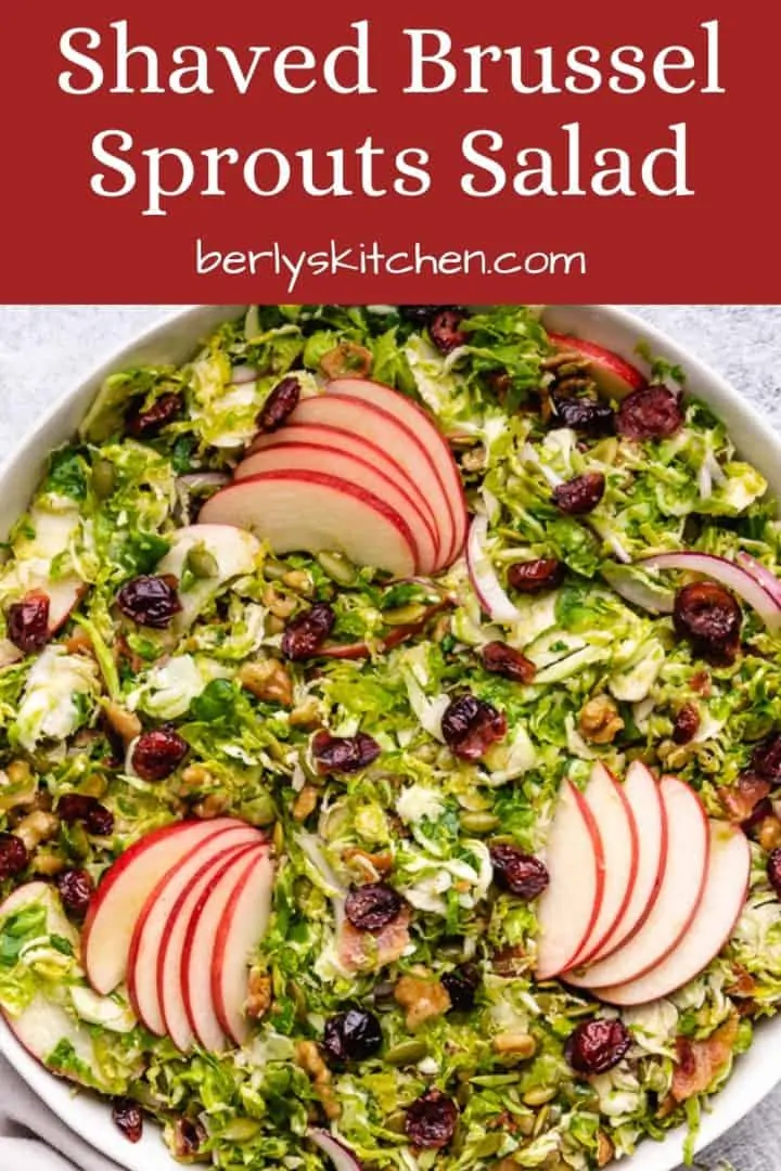 An aerial view of the shaved brussel sprout salad.