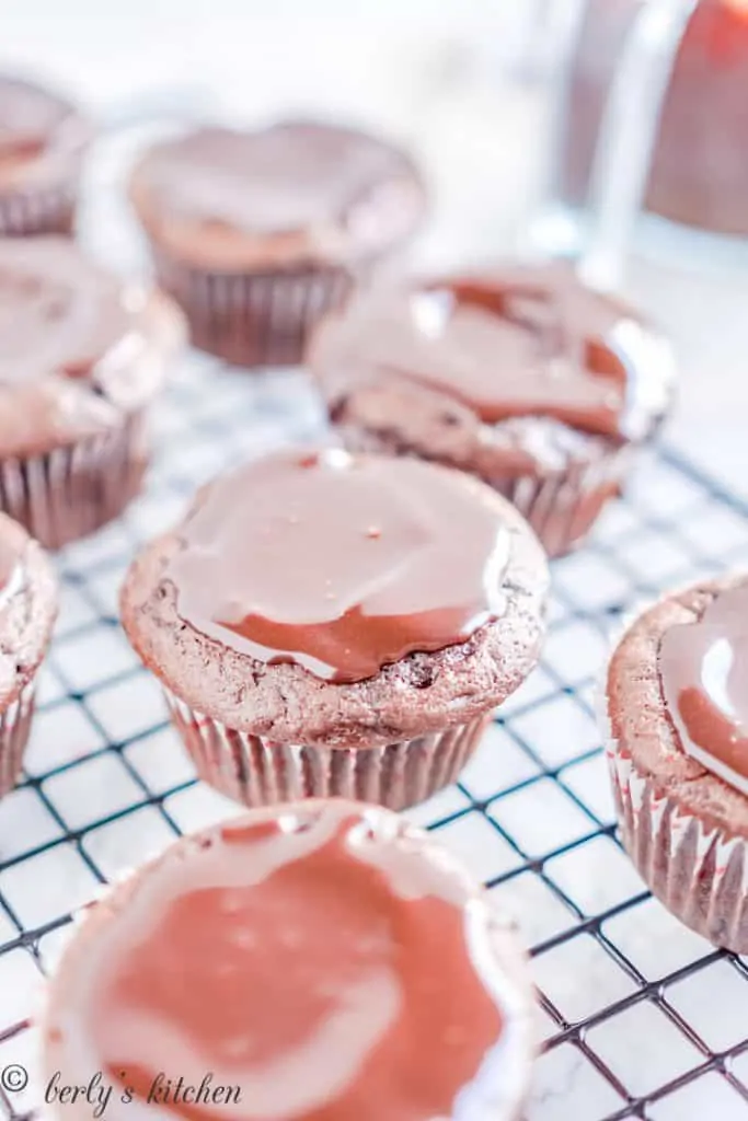 Chocolate frosting drizzled over the chocolate chips.