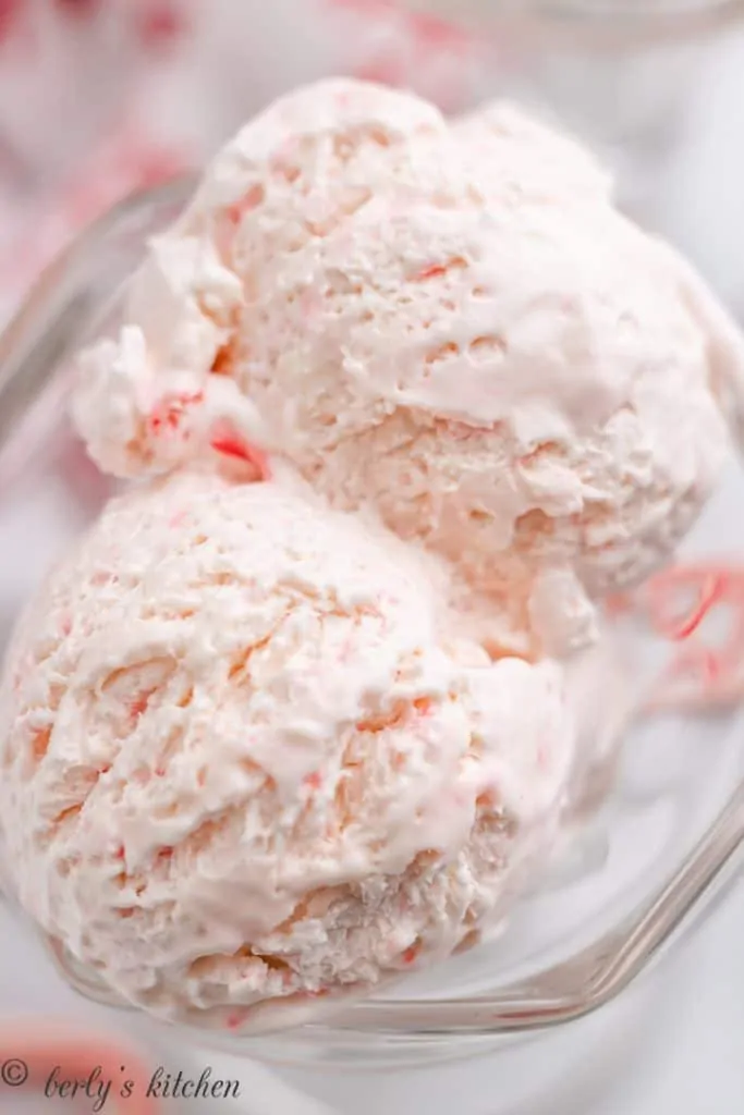 An up-close view of the frozen dessert in a glass.