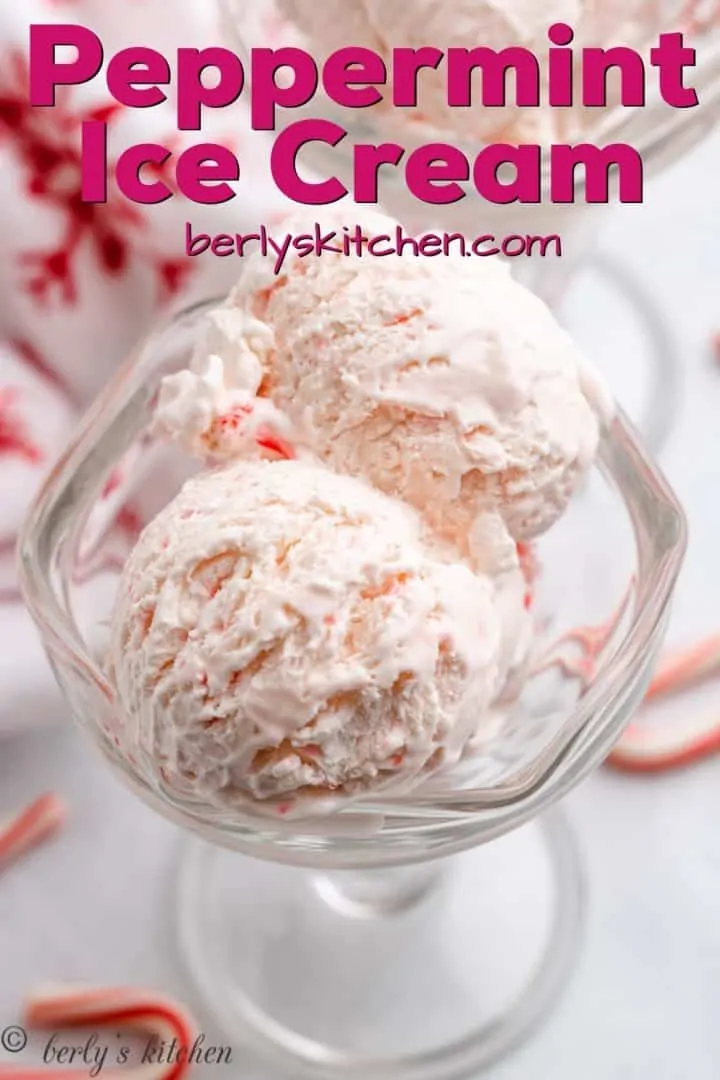 No-churn peppermint ice cream in a tulip glass.