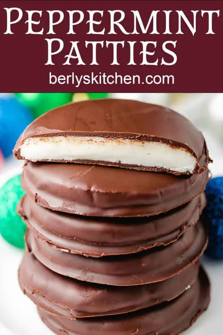 A peppermint patty split in half to show the filling.