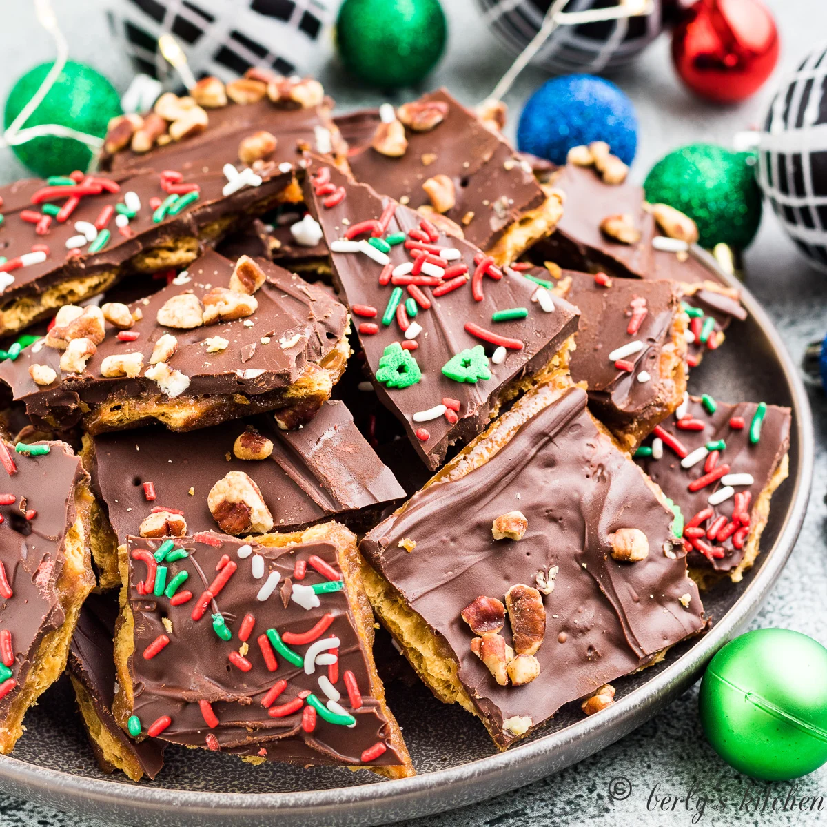 The soda cracker candy stacked in a bowl.