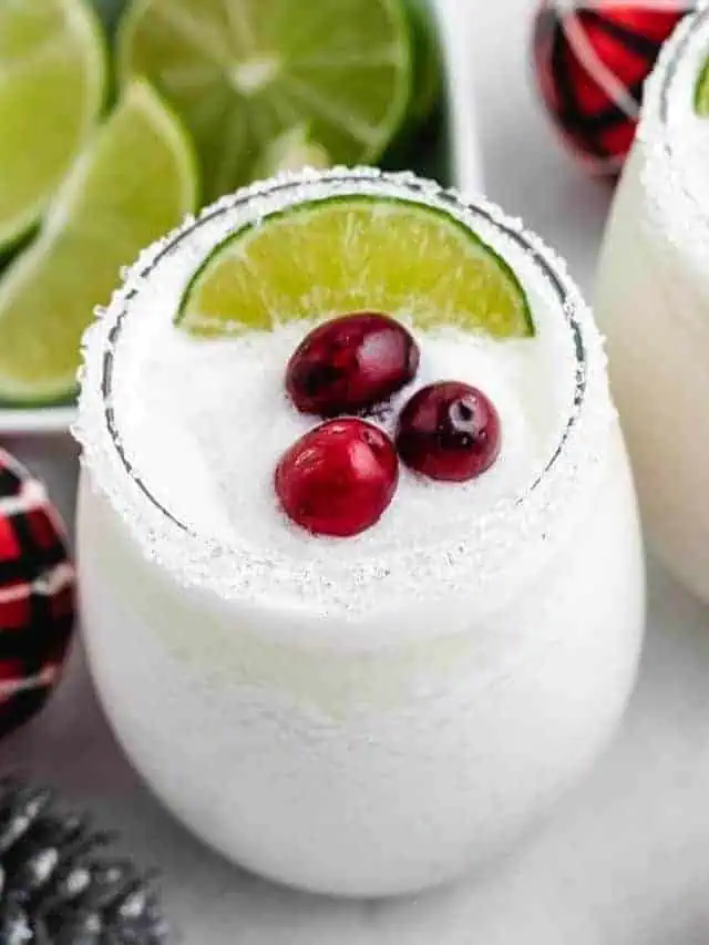 A top-down view of the garnished frozen margarita.