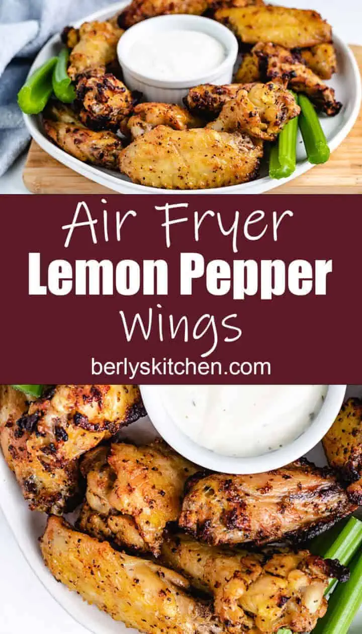 Lemon pepper chicken wings with ranch dressing.