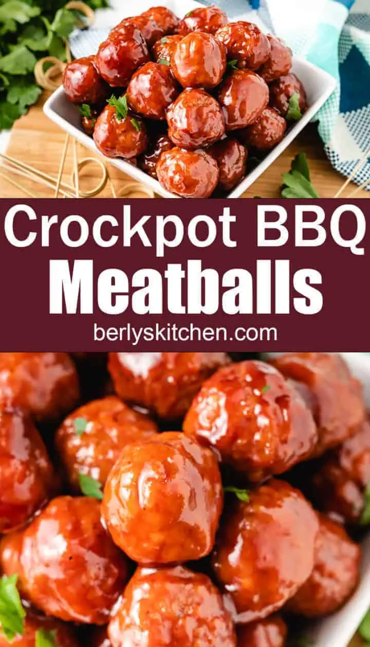 Crockpot bbq meatballs with wooden toothpicks.