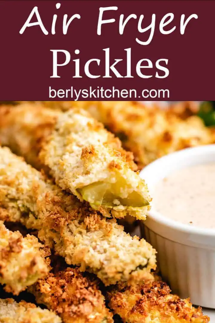 Air fryer pickles with spicy ranch dressing.