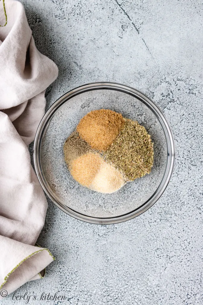 Top down view of seasoning in a bowl.