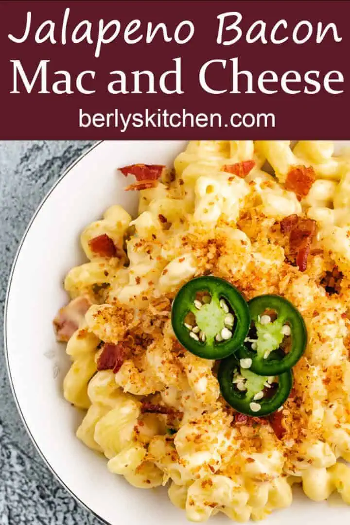 Top down view of macaroni and cheese with breadcrumbs.